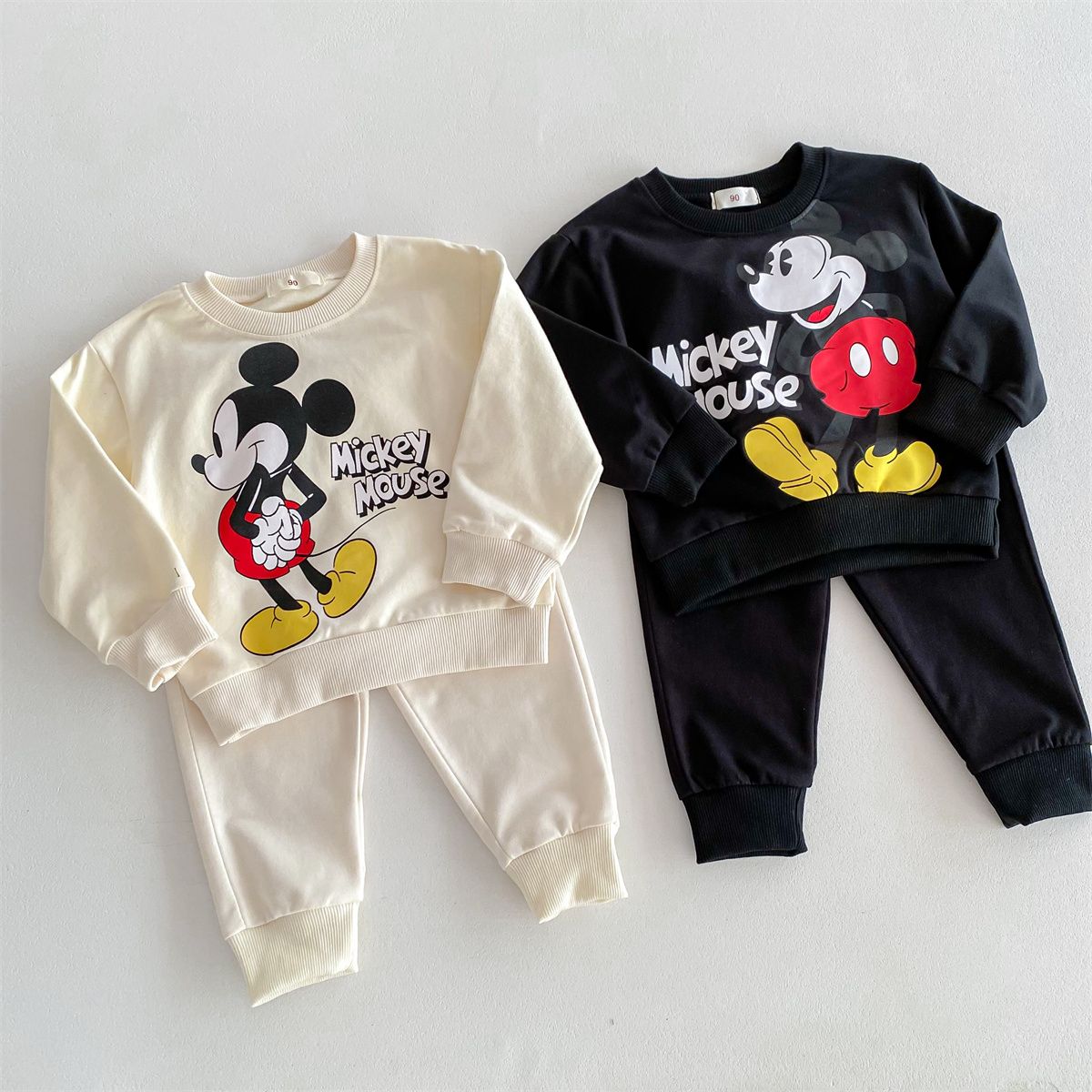 Disney Mickey Children' Tracksuit Cartoon Fashion Loose Baby Girl Boy Long Sleeve Crewneck Hoodies + Pants Two Piece Set Clothes