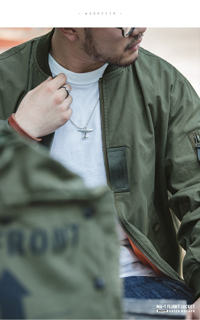 Maden Retro MA1 Bomber Flight Jackets Green Windproof Pilot Jacket Casual Motorcycle Baseball Coat for Men's Spring and Autumn