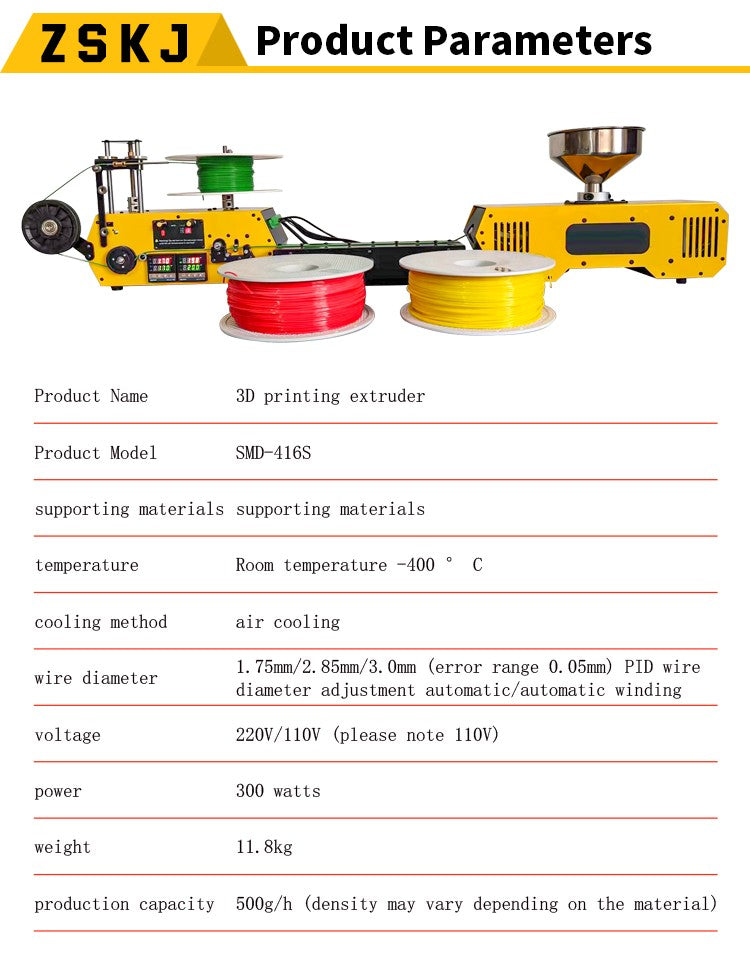 HT400 Extruder 3d Filament Maker 3D Filament Extruder Machine Desktop 3D Printing Consumables Extruder 1.75mm 2.85mm 3mm Nozzles