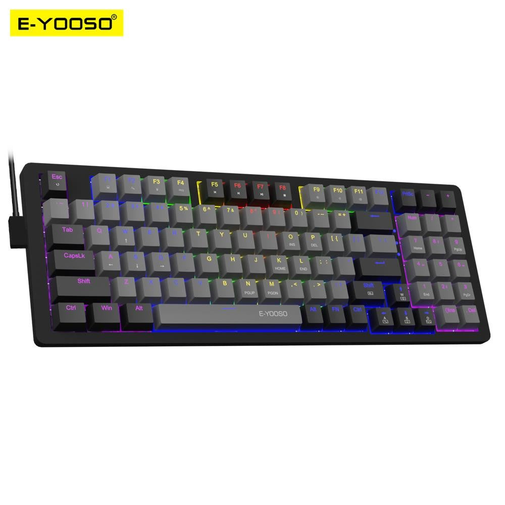 Teclado Mecânico Gamer E-YOOSO Z94 USB com Fio LED Monocromático Retroiluminado Switch Azul Vermelho 94 Teclas para Computador Laptop PC