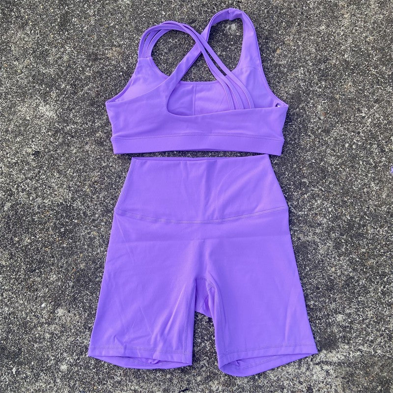 Yoga Fitness Suit Shorts Set Gym Sports Set Women Clothes 2 Piece Sports Bra Top High Waist Short Legging Running Tracksuit