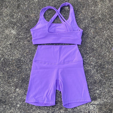 Yoga Fitness Suit Shorts Set Gym Sports Set Women Clothes 2 Piece Sports Bra Top High Waist Short Legging Running Tracksuit