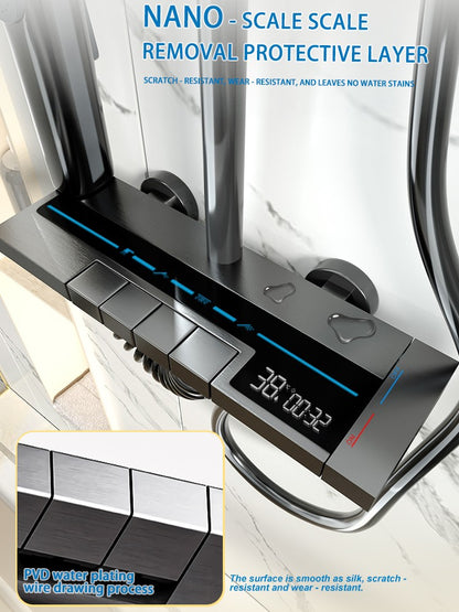 Conjunto de Chuveiro para Banheiro com Botões de Piano, Luz Ambiente, Display Digital, Pressurização e Ducha de Teto