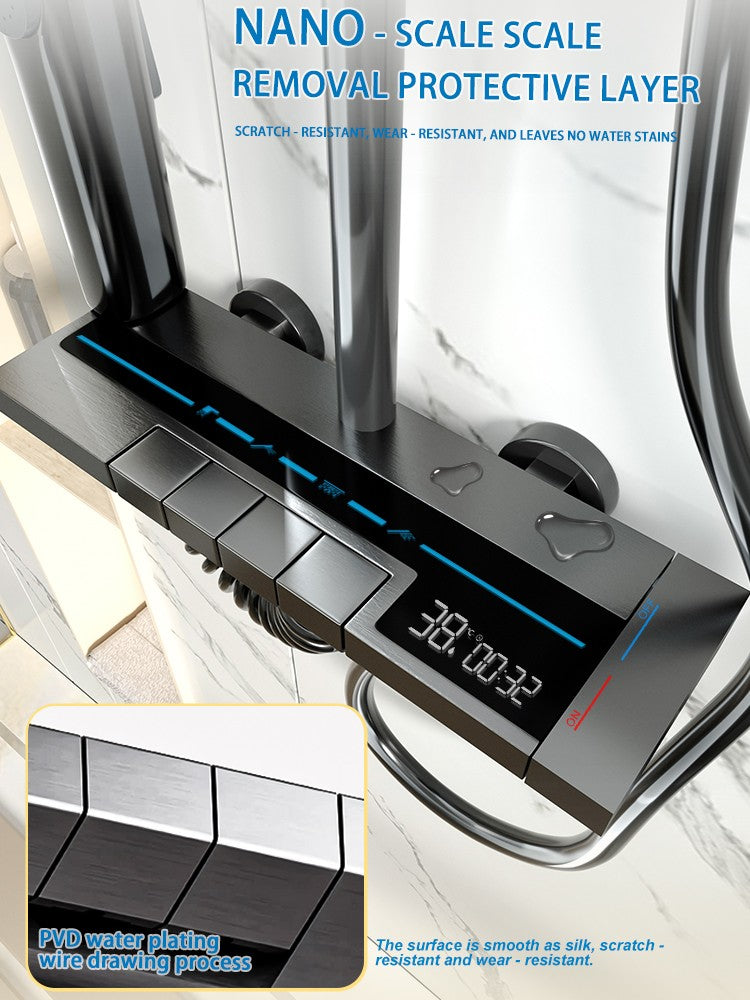 Conjunto de Chuveiro para Banheiro com Botões de Piano, Luz Ambiente, Display Digital, Pressurização e Ducha de Teto