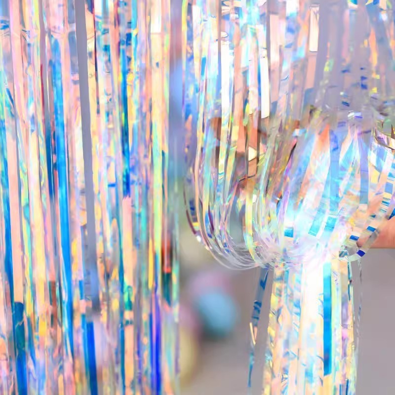 Shiny Corlorful Metallic Tinsel Foil Fringe Curtains Photo Booth Props for Engagement Bridal Shower Celebration Party Decoration