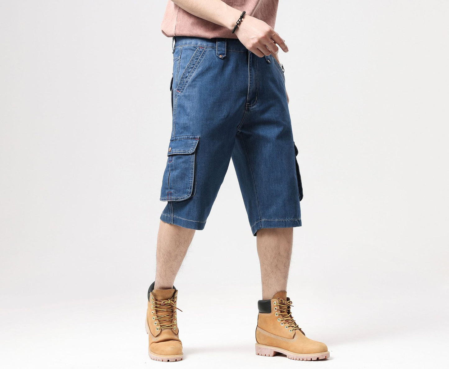 ABOORUN Mens Plus Size Loose Baggy Denim Shorts Fashion Streetwear Hip Hop Skateboard Cargo Jeans Short for Male R1402