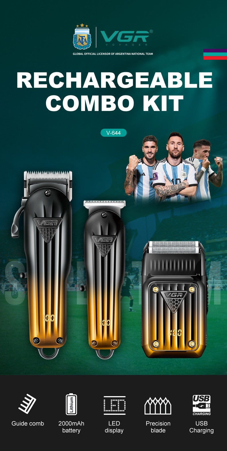 VGR 644 gradient hair cutting combination electric shaver rechargeable professional men's hair clipper carving electric pusher