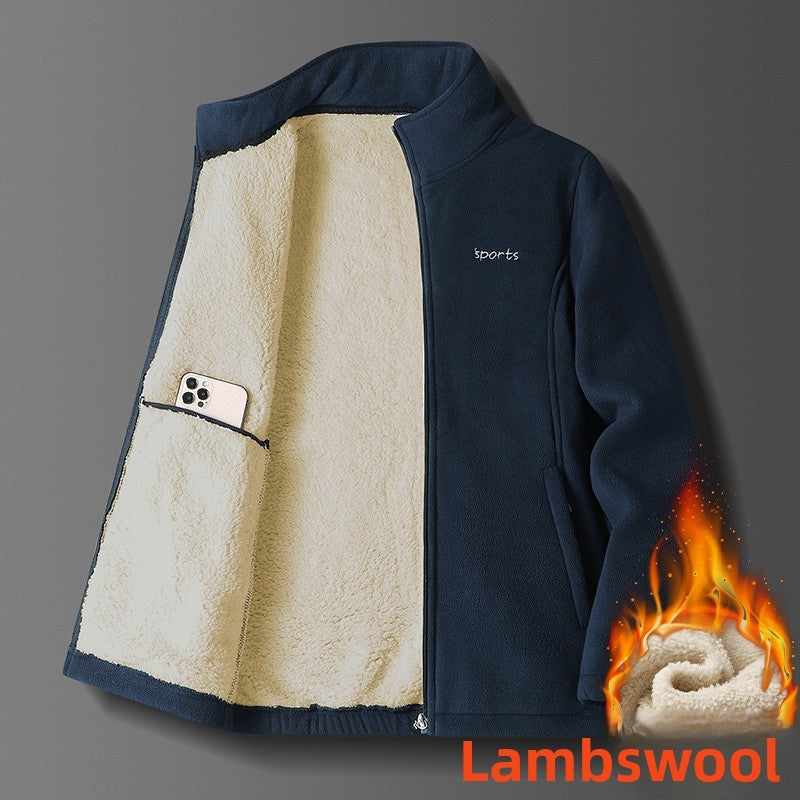 Jaqueta Masculina de Algodão Gola Alta, Espessa, Lã de Cordeiro, Confortável, Quente, Respirável, Corta-Vento, para Pesca de Lazer no Inverno