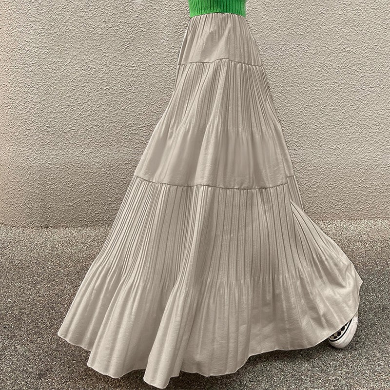 ZANZEA Plus Size 5XL Women Maxi Skirts 2025 Autumn Elastic Waist Pleated Long Skirt Casual Solid Color High Waist Ruffled Skirts