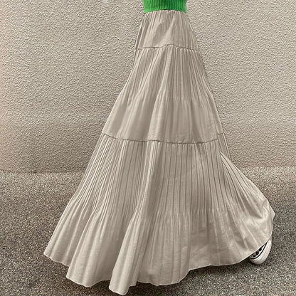 ZANZEA Plus Size 5XL Women Maxi Skirts 2025 Autumn Elastic Waist Pleated Long Skirt Casual Solid Color High Waist Ruffled Skirts