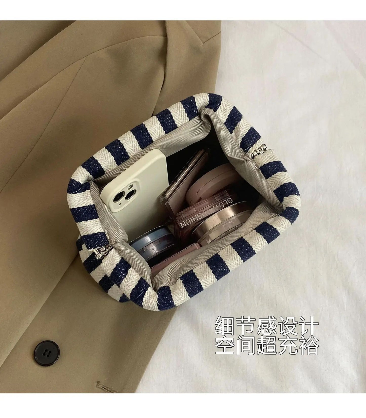 Summer Woven Crochet Striped Women's Handbag Large Capacity Knitted Beach Evening Bag Casual Ladies Colorblock Niche Cloud Bag