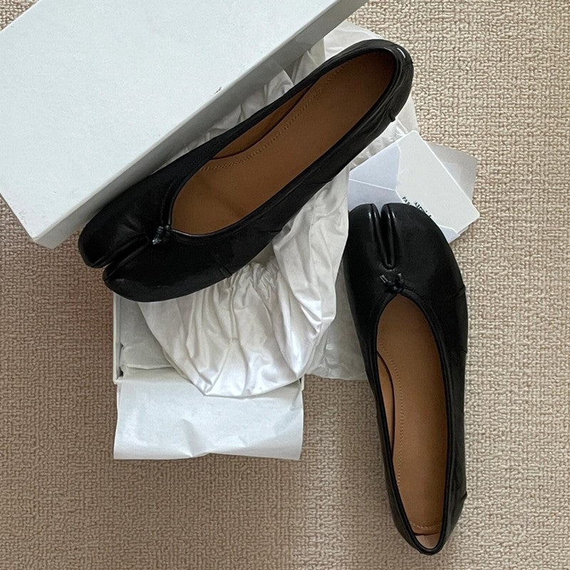 Fashion Soft Leather Split Toe Women Tabi Ballet Flats Spring Autumn Comfortable Walking Lazy Loafers Casual Girls Dance Shoes