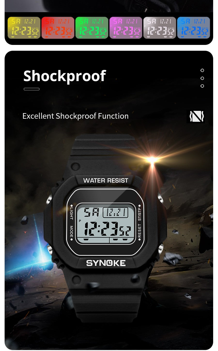 SYNOKE Outdoor Military Digital Watch For Men Fashion Retro Men Watch Sports Waterproof Men Watch Multifunctional Luminous