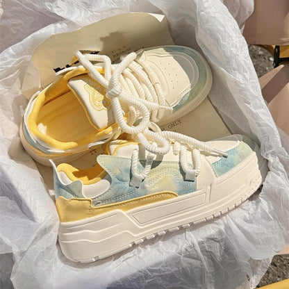 New Fashion Versatile Simple White Shoes Round Toe Thick Sole Lace Up Cute Lightweight Slim Casual Sports Shoes for Women