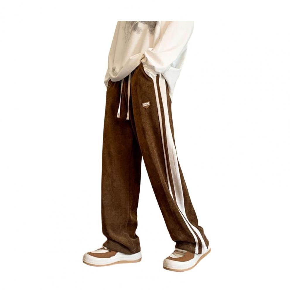 Casual Loose Fit Trousers Men's Thick Plush Wide Leg Sweatpants with Drawstring Waist Casual Streetwear for Hip for Comfort