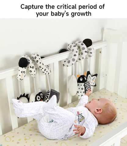 Baby Black And White Animal Hanging Toys Car Seat  Baby Spiral Activity Hanging Toys Plush Zoon Music BB Squeaker Rattles Gift