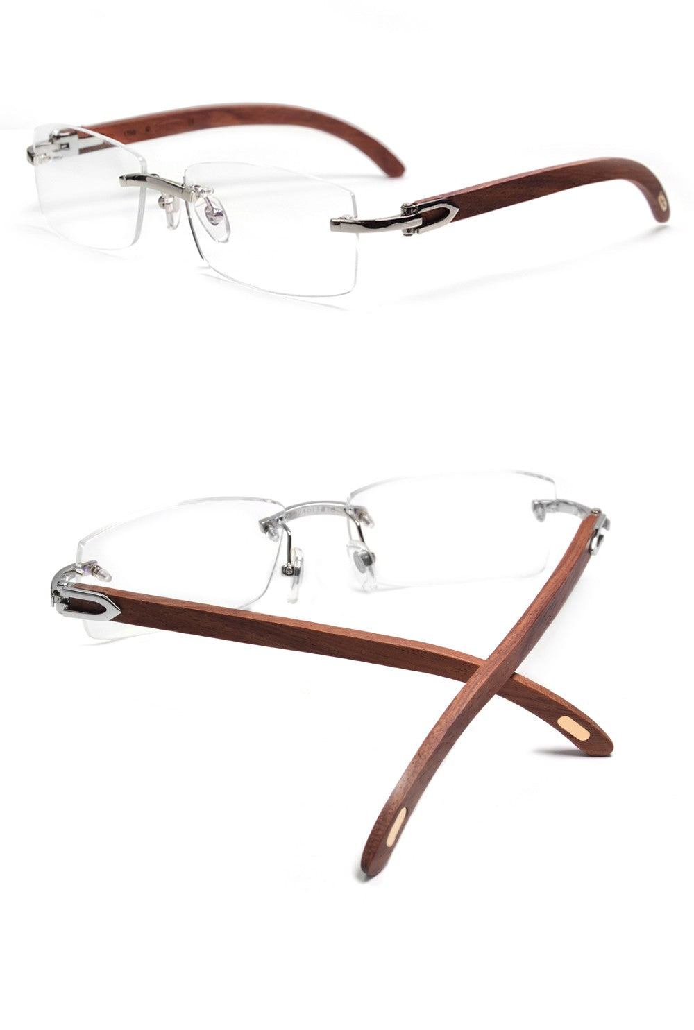 High Quality Original Wood Rimless Eyeglasses Frame for Men Vintage Rectangle Diopter Glasses Flexible Big Head Eyewearing