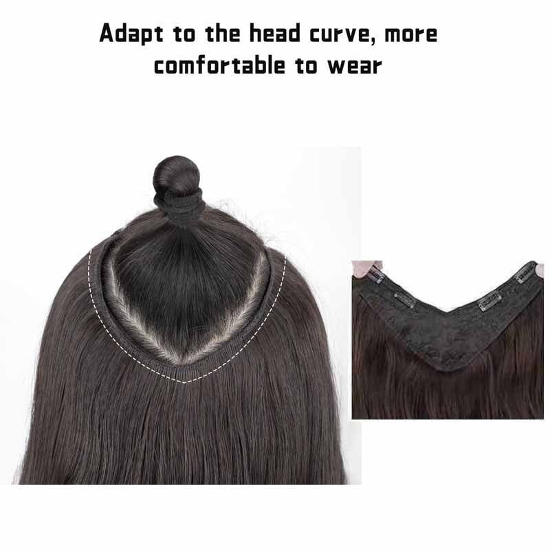 22 Polegadas Sintético Longo Cacheado Extensão de Cabelo 4 Clipes V-shape Castanho Preto Natural Peruca para Mulheres
