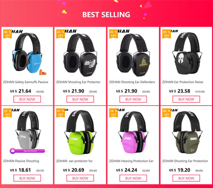 ZOHAN Shooting Ear Protection Safety Earmuffs Noise Reduction Slim Passive Hearing Protector for Huning NRR26dB