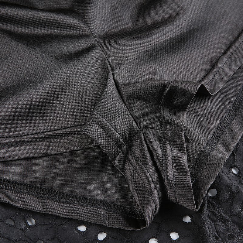 V Neck Ruffles Pleated Dress Women Puff Sleeve Chic Black Summer Dress 2025 Part