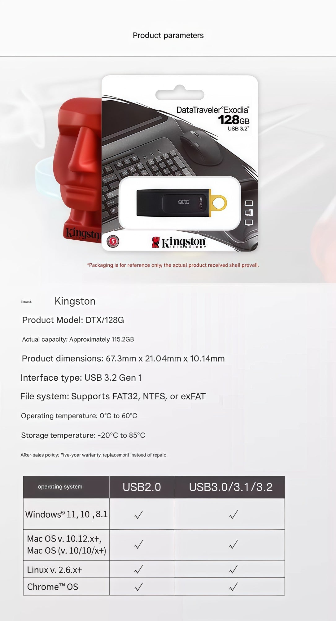 Kingston genuine USB flash drive, high-speed car dashcam, mobile phone/computer, student DIY