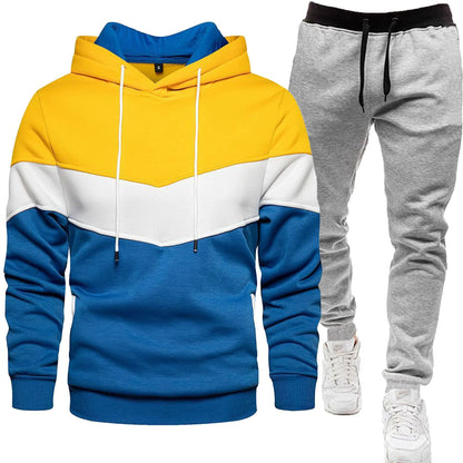 Autumn Winter Men's Color Block Hooded Sports Suit