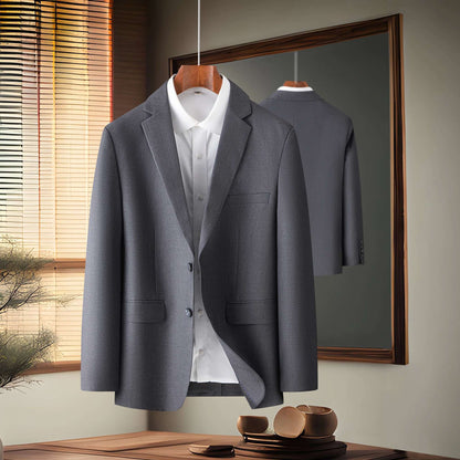 2024 Men's Fine Solid Color Business Suit Coat - Fashionable Gray Black Navy Blue Single-breasted Casual Work Leisure Jacket
