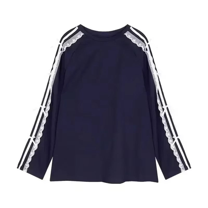 Lace Patchwork Striped Sun Protection Jacket for Women 2025 New Korean Causal Zipper Stand Neck Cardigan Coat Top Design