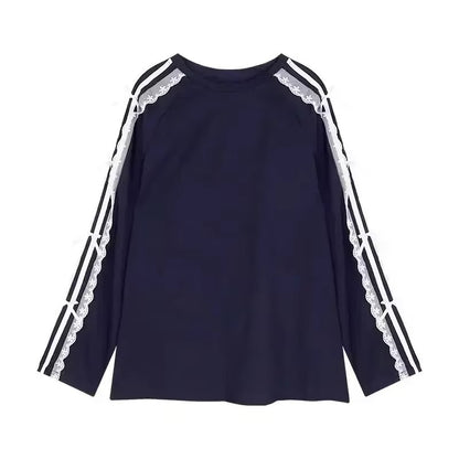 Lace Patchwork Striped Sun Protection Jacket for Women 2025 New Korean Causal Zipper Stand Neck Cardigan Coat Top Design