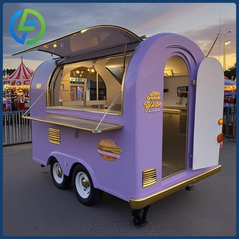 2025 Novo Design Carrinho Móvel de Venda de Café Redondo em Aço Inoxidável para Venda Trailer de Comida