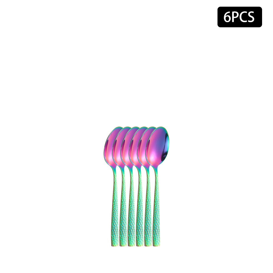 4/6/16/24pcs Stainless steel colored cutlery set Square handle snakeskin cutlery Household knife, fork and spoon combination