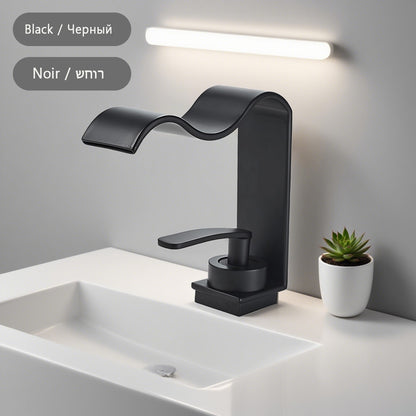 Luxury Brushed Gold Bathroom Sink Faucet Deck Mounted Hot Cold Brass Mixer Waterfall Basin Faucets Lavatory Washbasin Water Tap