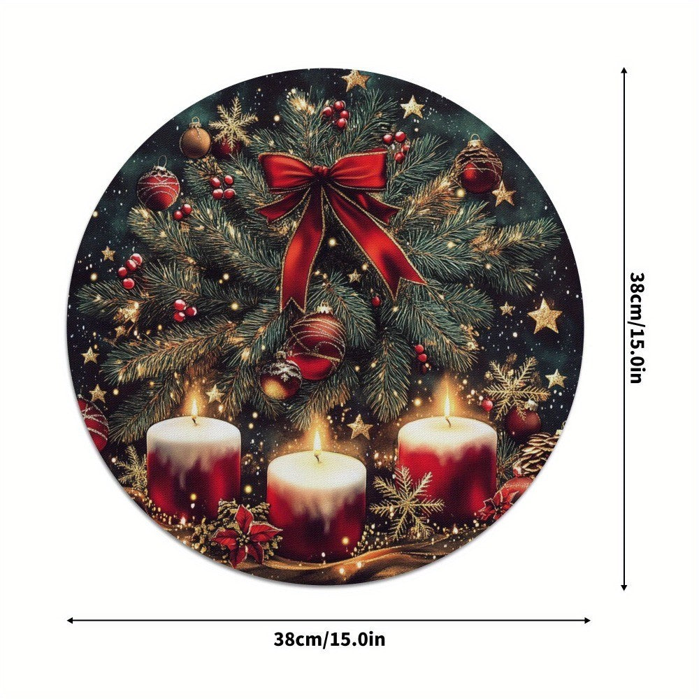 4PCS Christmas Placemats Round Polyester Non Slip Heat Resistant Festive Table Mats Christmas Style Design Round Tablecloth