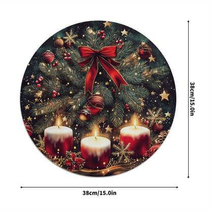 4PCS Christmas Placemats Round Polyester Non Slip Heat Resistant Festive Table Mats Christmas Style Design Round Tablecloth