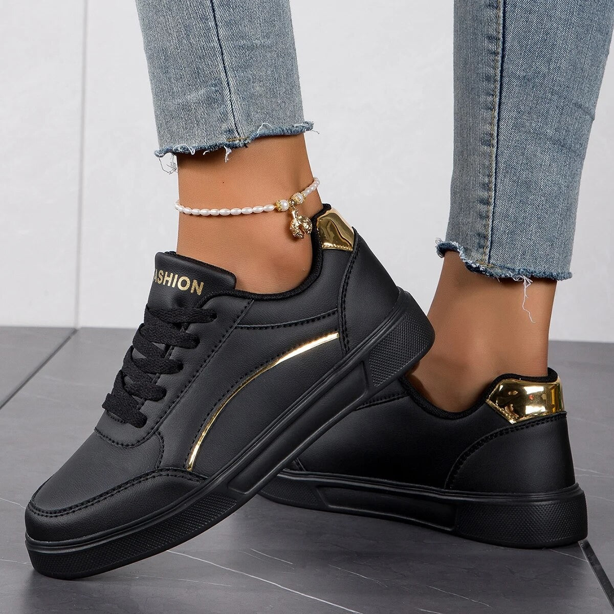 Baasploa Tênis Casual Feminino de Couro com Plataforma para Mulheres Clássicos Confortáveis Sapatos de Skate Antiderrapantes