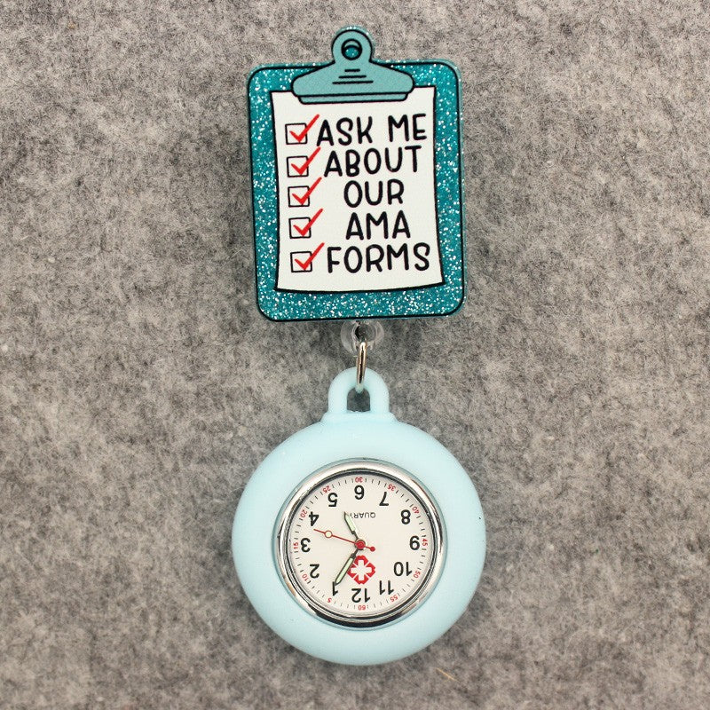 Glitter Acrylic Hospital Acrylic Heart Stethoscope Lovely Nurse Doctor Alligator Clip Pocket Watches Medical Hang Clock Gift