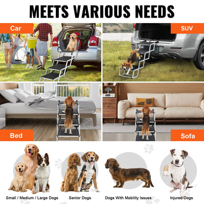 SucceBuy Escada para Cães para Carros Degraus Largos para Carros Dobráveis Portáteis Degraus para Animais de Estimação Leves de Alumínio para Carros SUV e Caminhões 68 kg