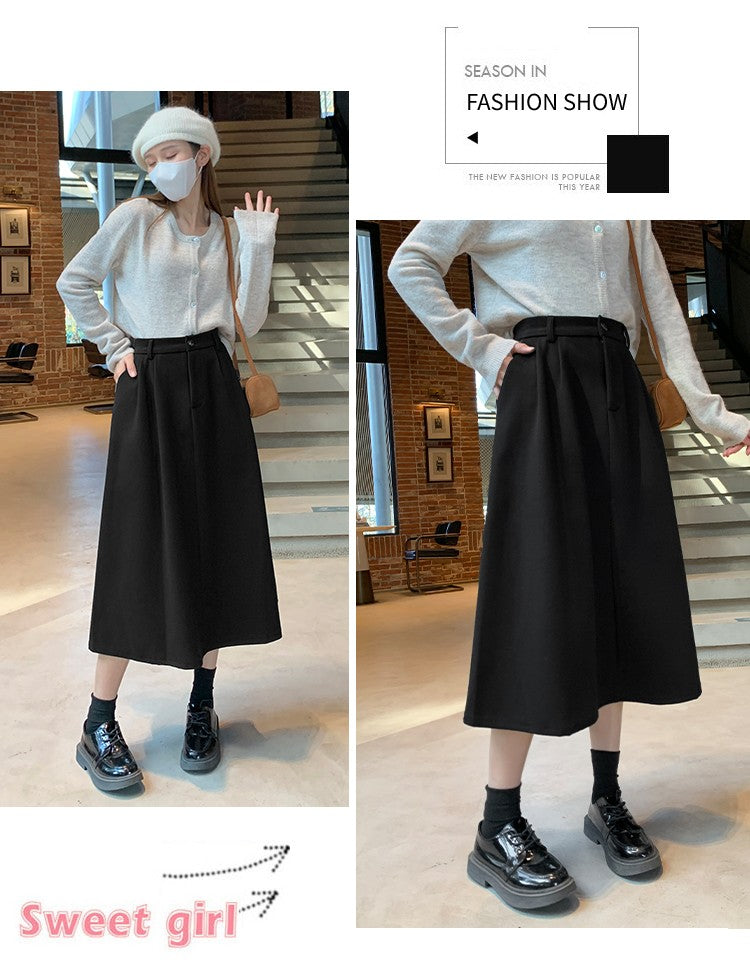 High Waist Plus Size Women Skirt Spring Women Clothing High Waist Hepburn Style Mid-Length A-Line Skirt New Casual Solid Skirts