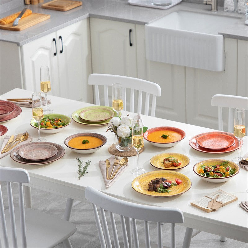 18Piece Stoneware Tableware Set Vintage Dinner Plate in Shabby Chic Design Dinnerware for 6 People Ceramic Dishware Dishes Set