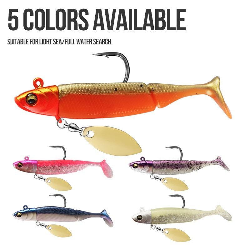 Iscas de Pesca TAIYU de Venda Quente 20g Jig Head T-tail Isca Macia de Silicone Wobbler Isca Colher Giratória de Metal para Pesca de Lúcio Truta Baixo