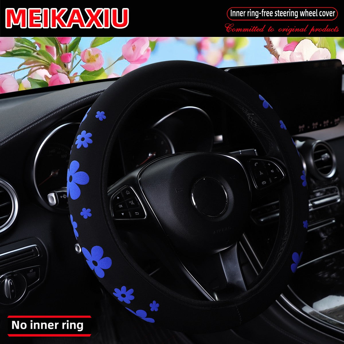 Diving material foamed beautiful flower fabric car rimless steering wheel cover suitable for 37-38cm women's size