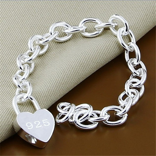 2023 New Fashion Heart Shaped Lock Charm Bracelet 925 Silver Fine Jewelry Link Chain Bracelets Y167