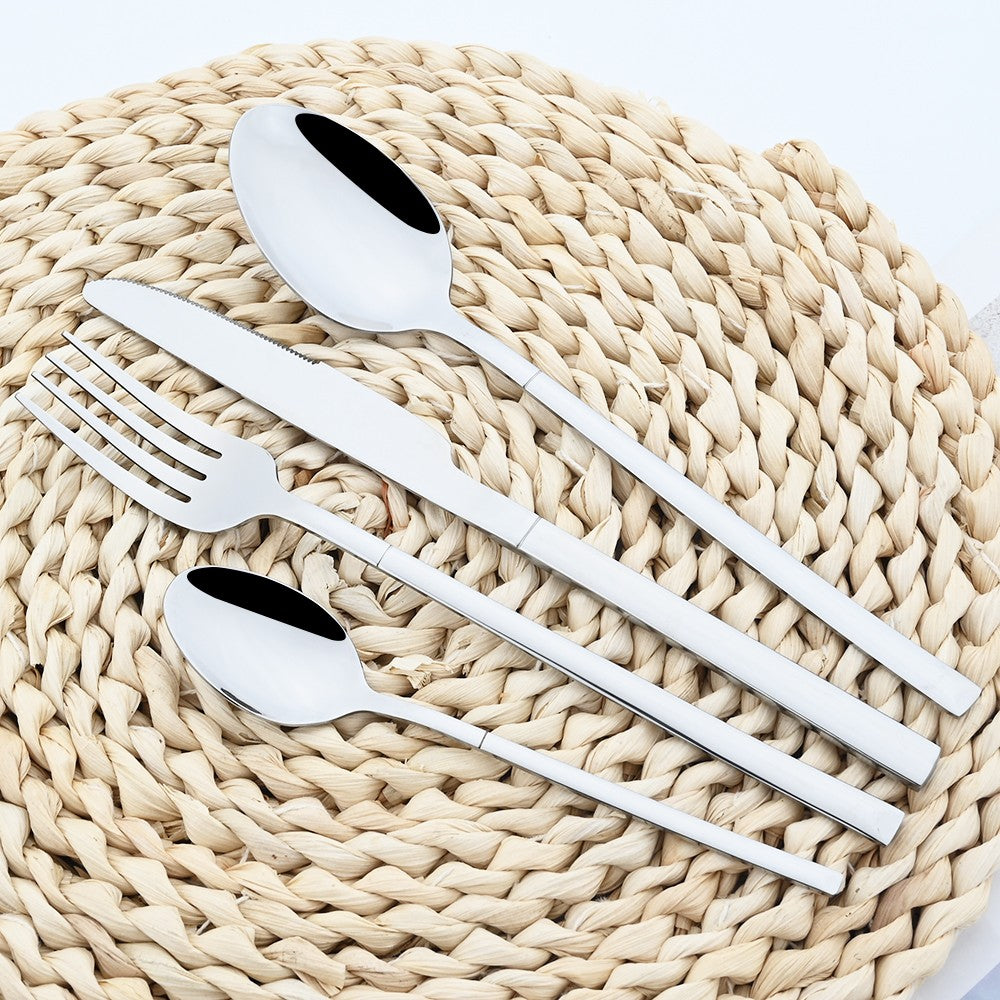 Conjunto de Talheres Ocidentais Dourados de 4 Peças em Aço Inoxidável Garfo Faca Colher de Café Conjunto de Louça Talheres de Cozinha Preteto Prateado
