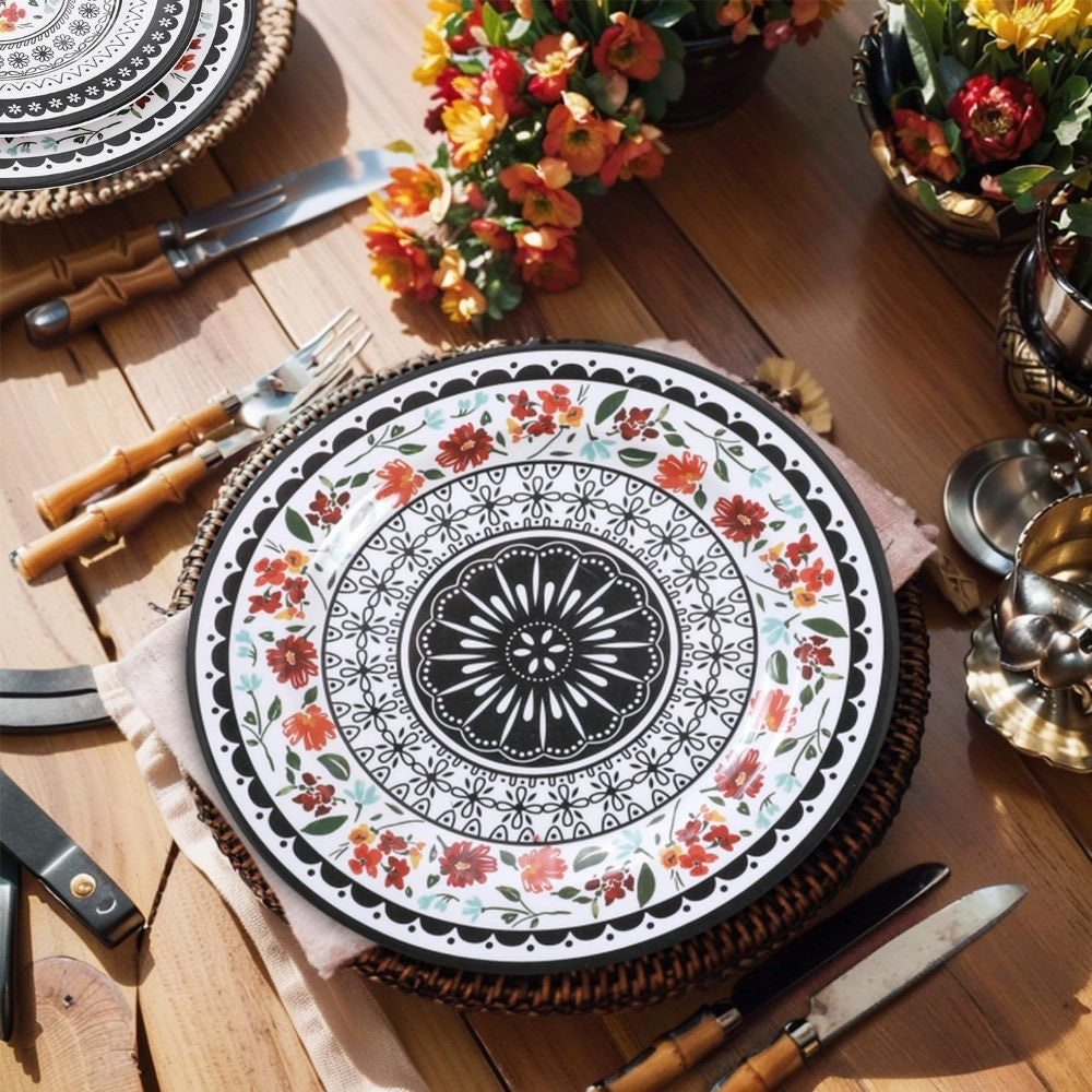 Durable 12-Piece Melamine Dinnerware Set, Ideal for Indoor and Outdoor Dining, Dishwasher Safe, Lightweight Dinnerware