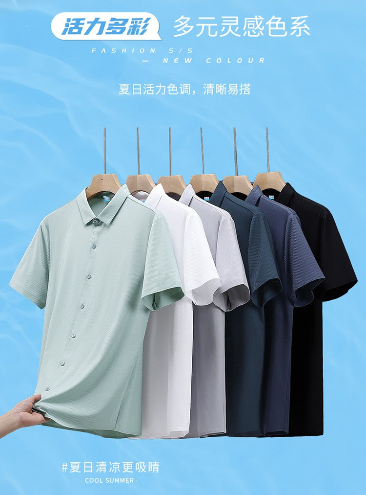 Ice Silk Shirts Man Short Sleeve Top Male Quick Dry Cool Classic Big Size 5XL 6XL 7XL 8XL Large Plus Loose Summer Social Blouse