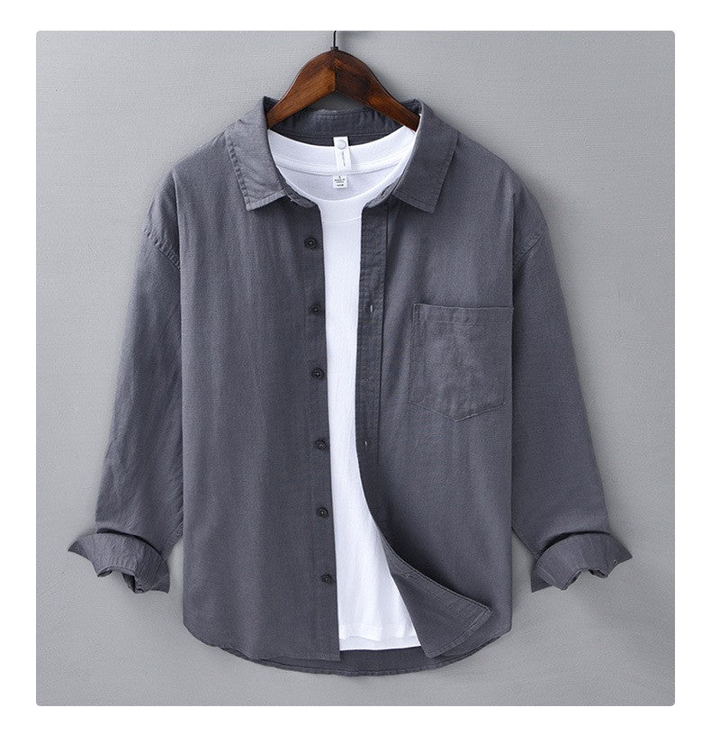 Men's Cotton-Linen Long Sleeve Shirt – Lightweight, Breathable, Vintage-Inspired Business Casual Shirt for Spring/Summer Fashion