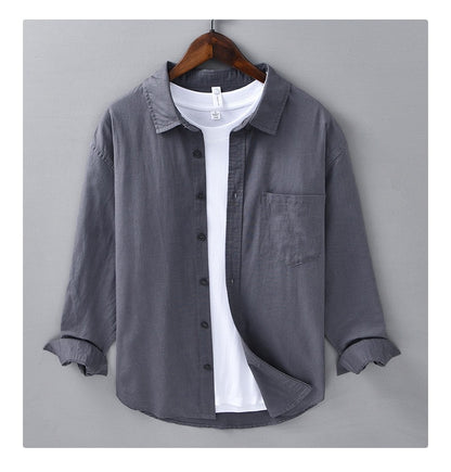 Men's Cotton-Linen Long Sleeve Shirt – Lightweight, Breathable, Vintage-Inspired Business Casual Shirt for Spring/Summer Fashion