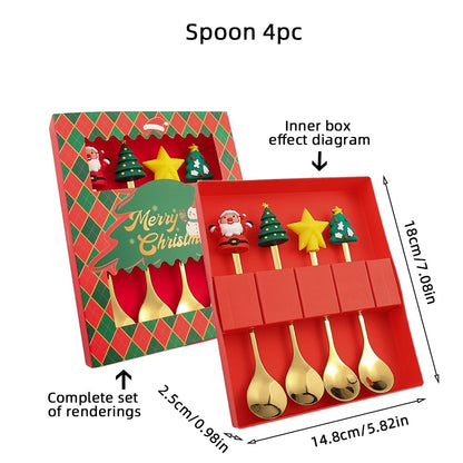 Christmas Themed Cutlery Gift Set 2/4/6pcs Stainless Steel Forks Spoons for Dessert, Creative Holiday Tableware Coffee Tea Party