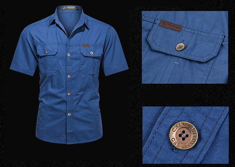 Men's Streetwear Casual Button Down Military Cargo Shirt Short Sleeve Cotton Dress Shirts For Hiking Fishing Golf Polos Shirts