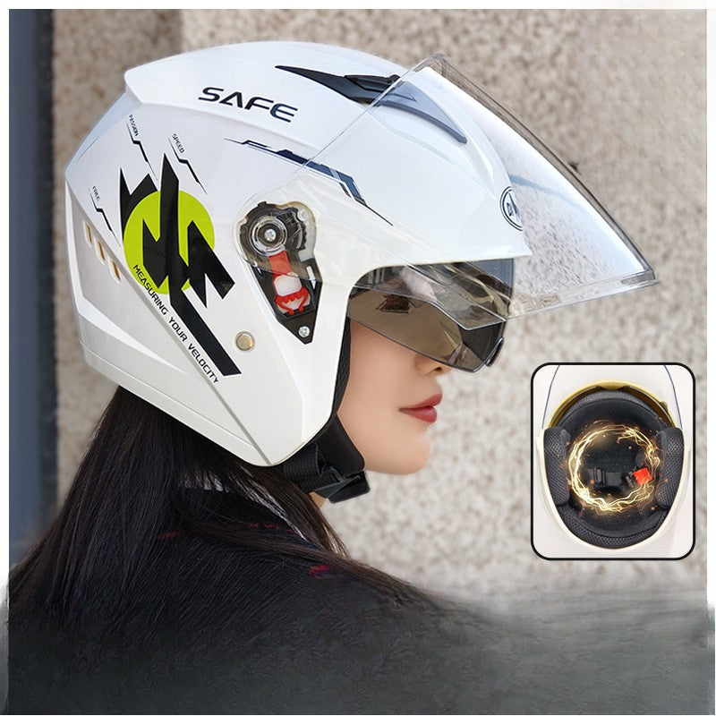 Capacete de 58-62cm para Moto de Inverno Térmico, Carro Elétrico, Feminino e Masculino, Com Lente Dupla e Uso nas Quatro Estações